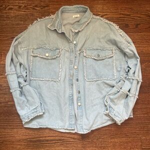 POL Light Blue Frayed Denim Jacket